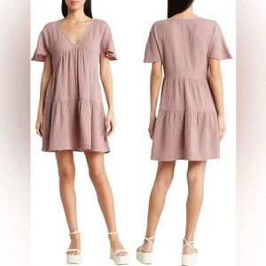 Madewell New Lightspun Popover Tired Mini Babydoll Dress, Small